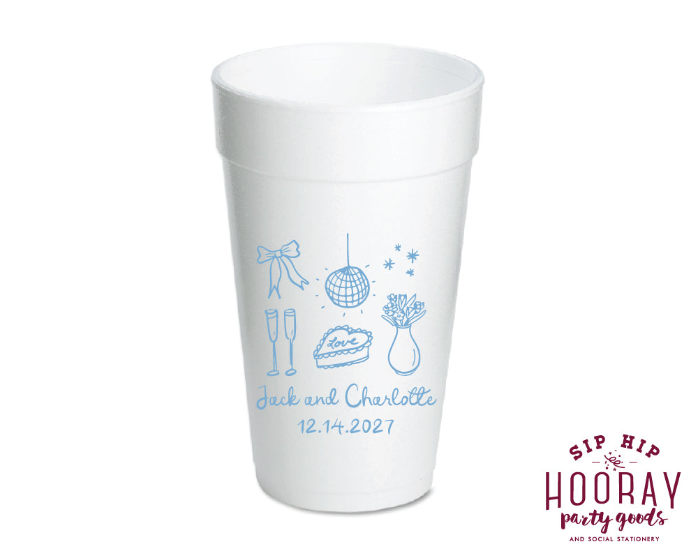 Wedding Reception Icons Foam Cups