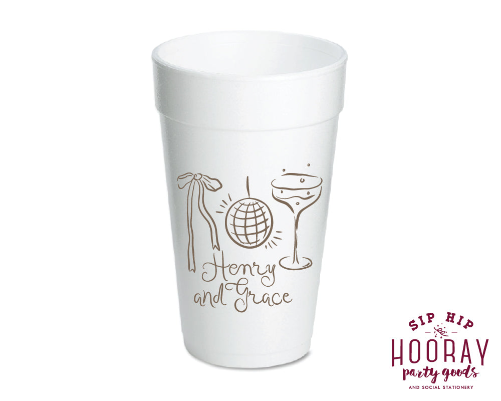 Hand Drawn Wedding Icons Foam Cups
