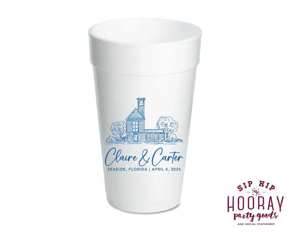 Hand Drawn Wedding Venue Sketch Foam Cups