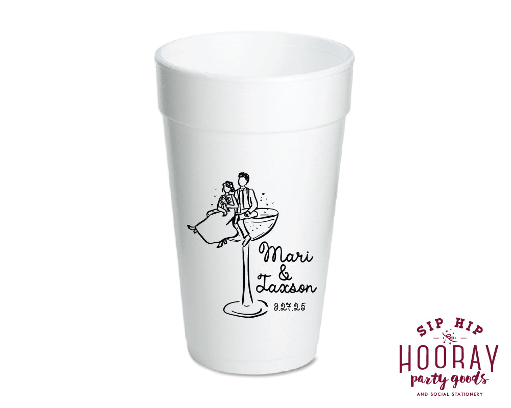 Hand Drawn Wedding Couple Foam Cups