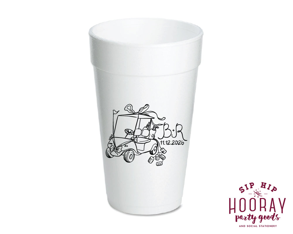 Hand Drawn Wedding Golf Cart Foam Cups