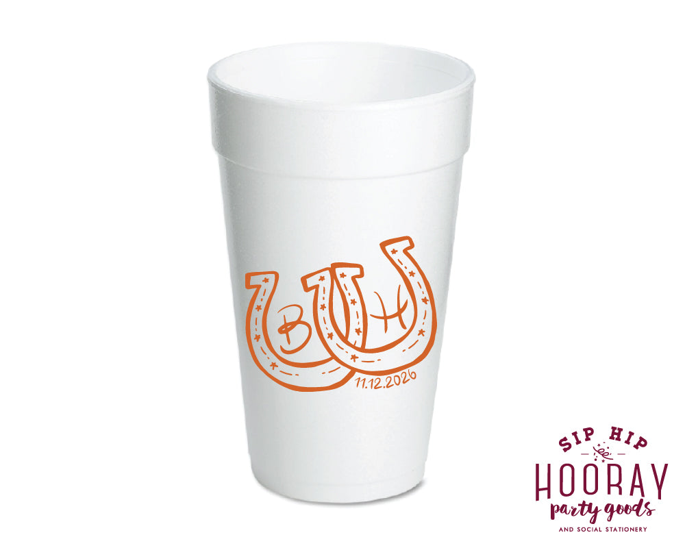 Custom Horseshoe Initials Foam Cups
