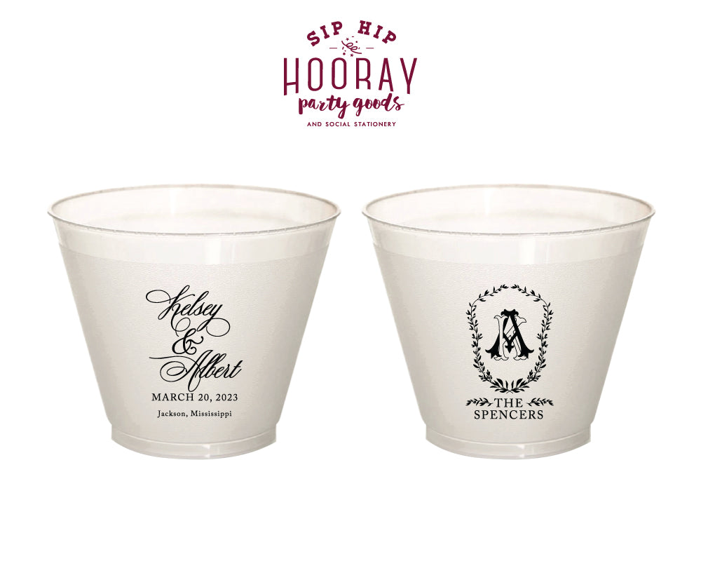 Formal Floral Crest Monogram Wedding 9oz Frosted Cups, #3007