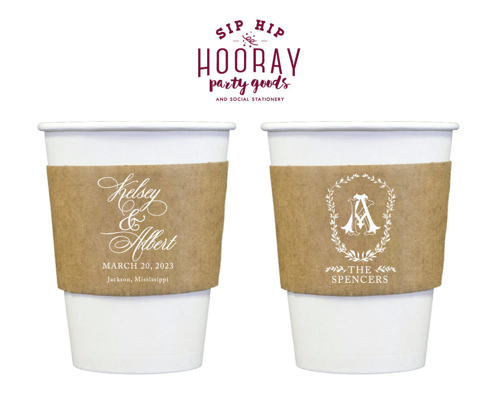 Formal Floral Crest Monogram Wedding Coffee Sleeve, #3007