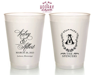 Formal Floral Crest Monogram Wedding Frosted Cup, #3007