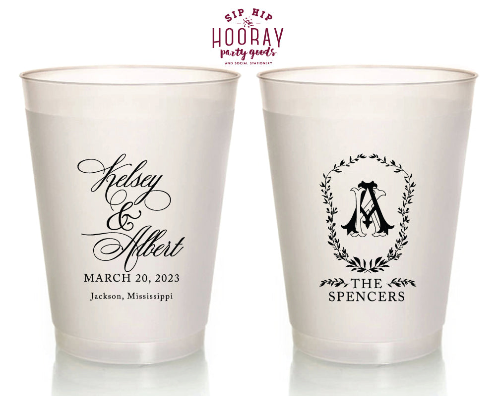 Formal Floral Crest Monogram Wedding Frosted Cup, #3007