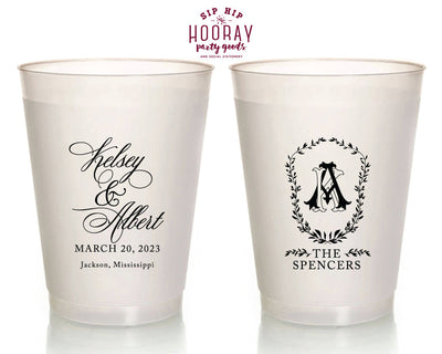 Formal Floral Crest Monogram Wedding Frosted Cup, #3007