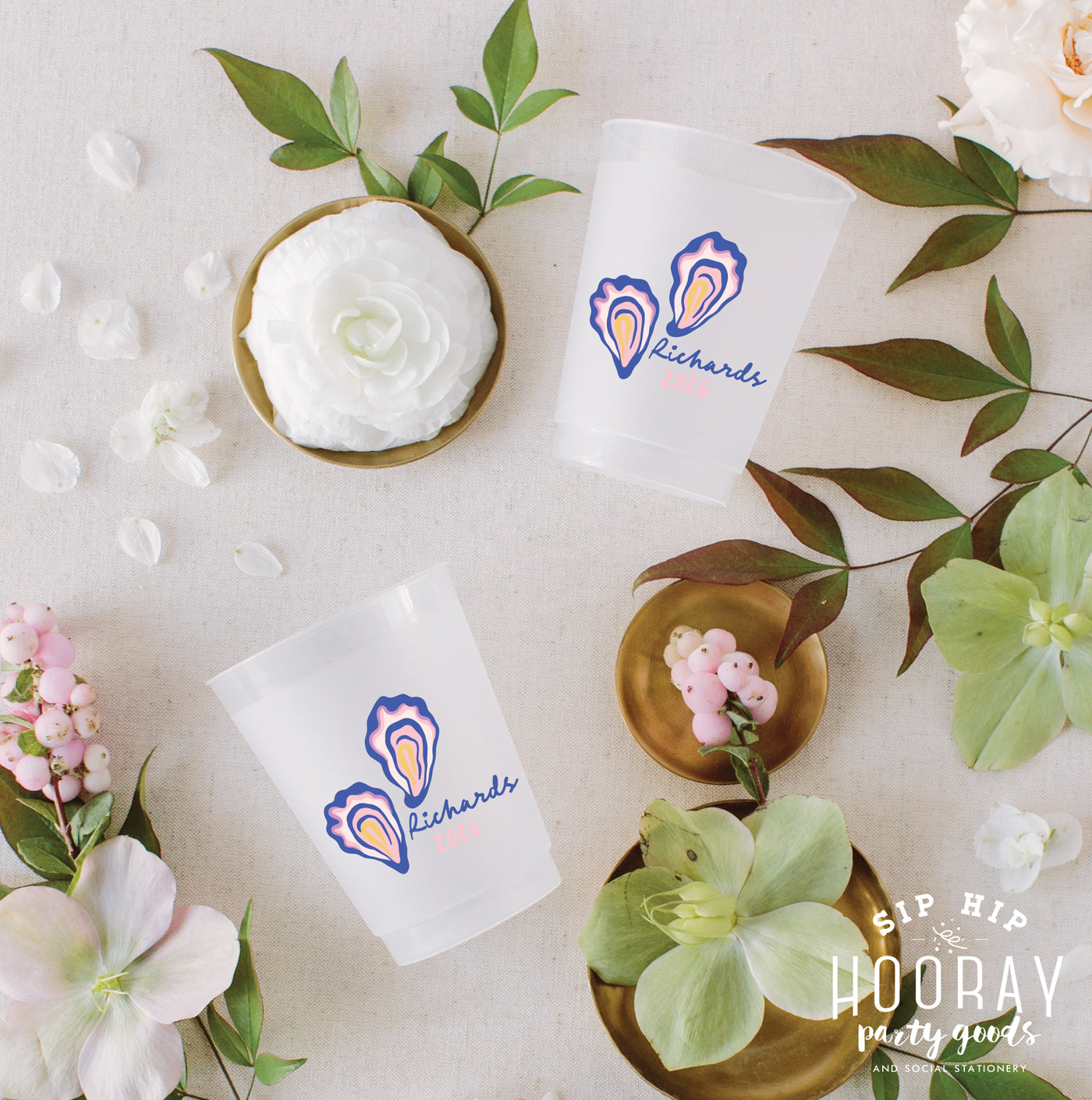 At Home Collection | Oysters Family Name Full Color Frosted Cups