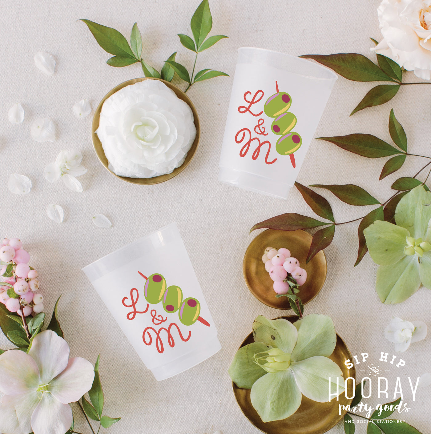 At Home Collection | Watercolor Olives Full Color Frosted Cups