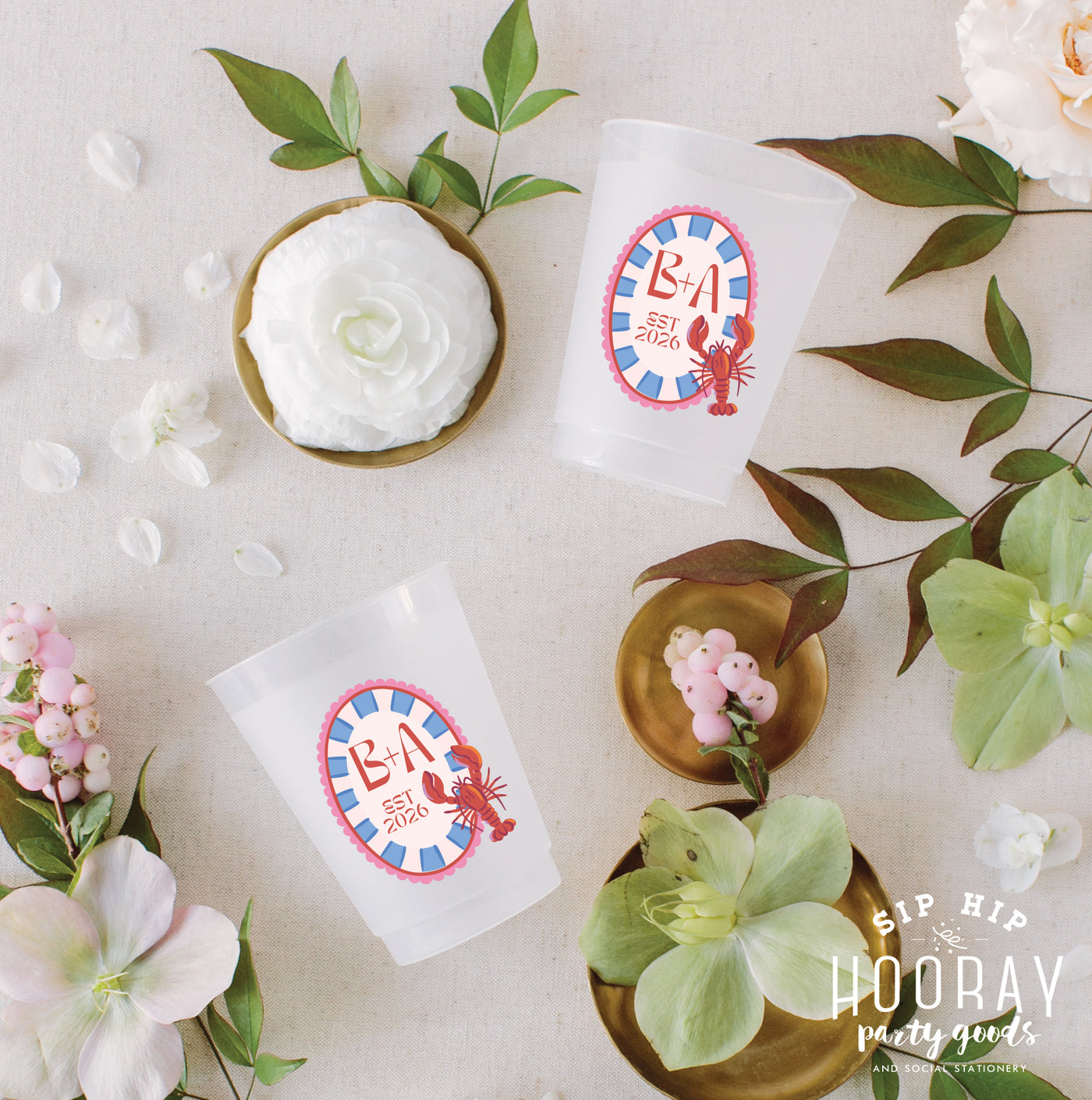 At Home Collection | Custom Initials Lobster Full Color Frosted Cups