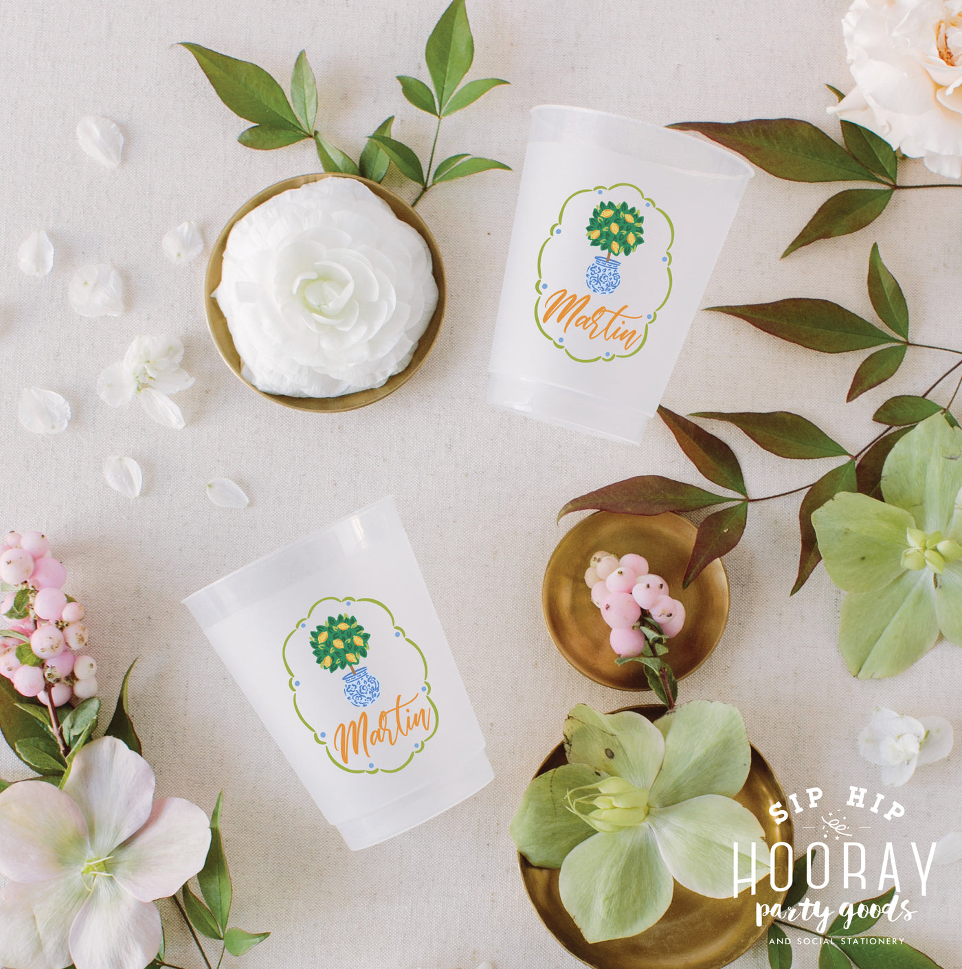 At Home Collection | Lemon Chinoiserie Full Color Frosted Cups