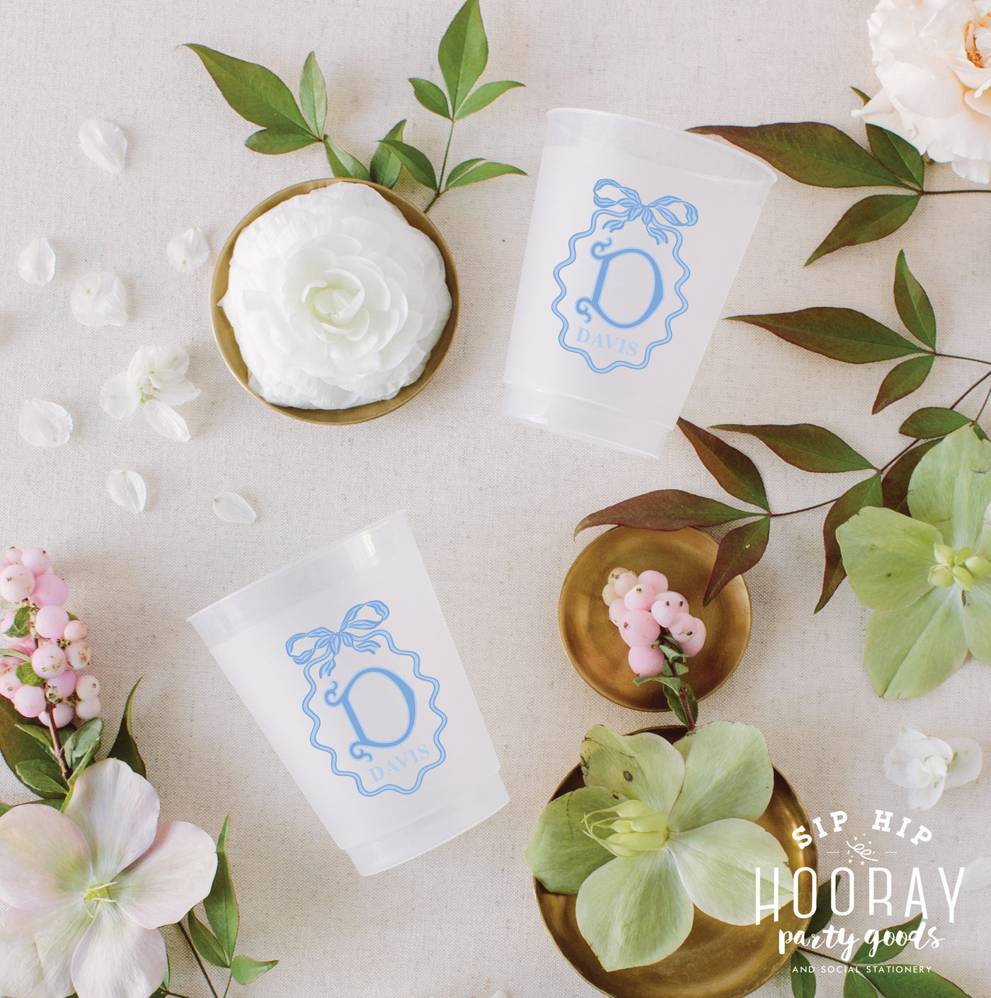 At Home Collection | Monogram Bow Full Color Frosted Cups
