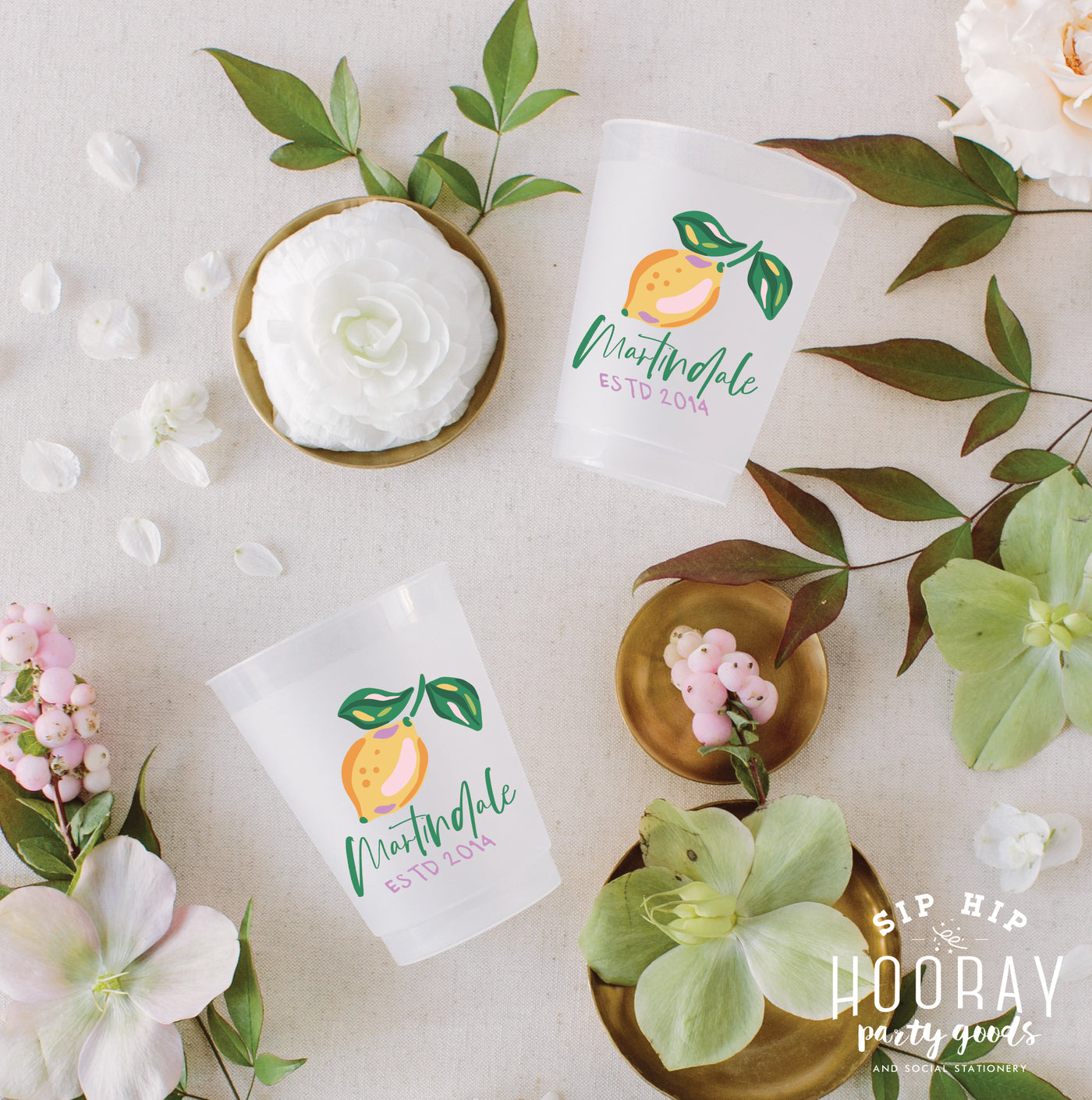At Home Collection | Watercolor Lemon Full Color Frosted Cups