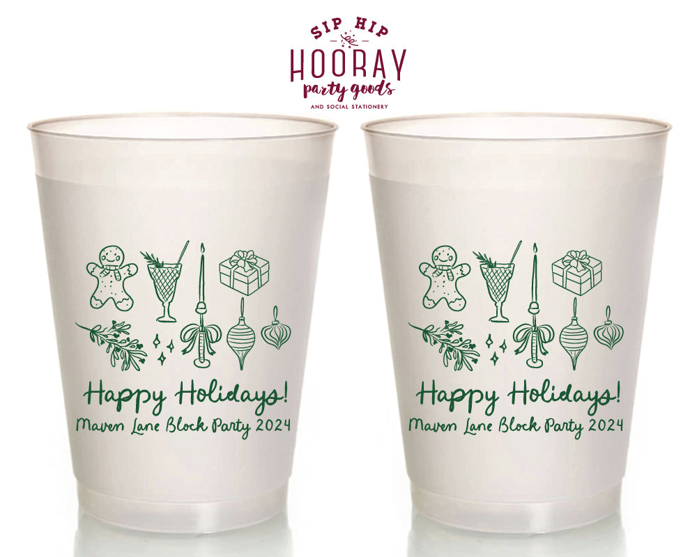 Happy Holidays Christmas Frosted Cups