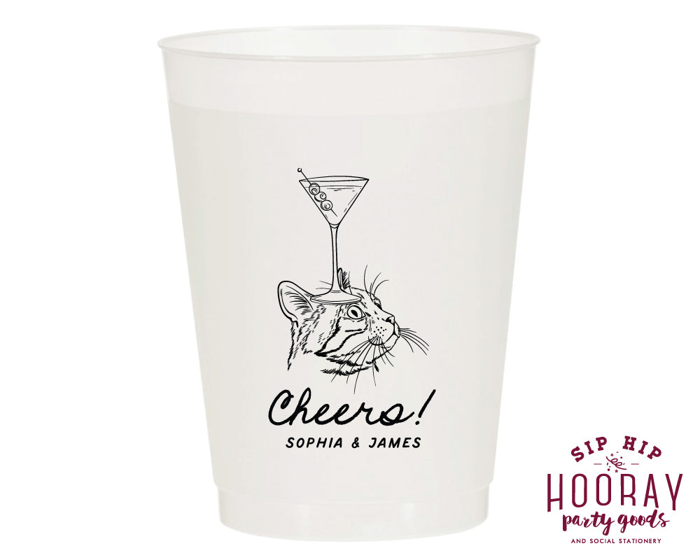 Cheers Cat Sketch Wedding Frosted Cups