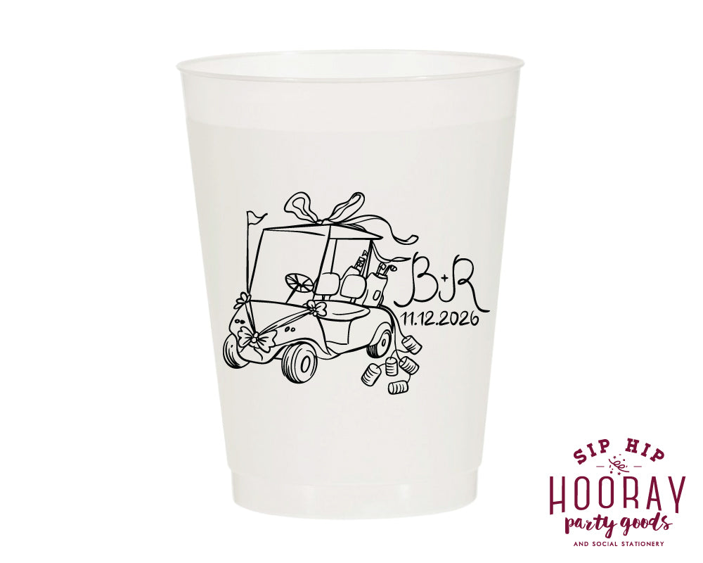 Hand Drawn Wedding Golf Cart Frosted Cups