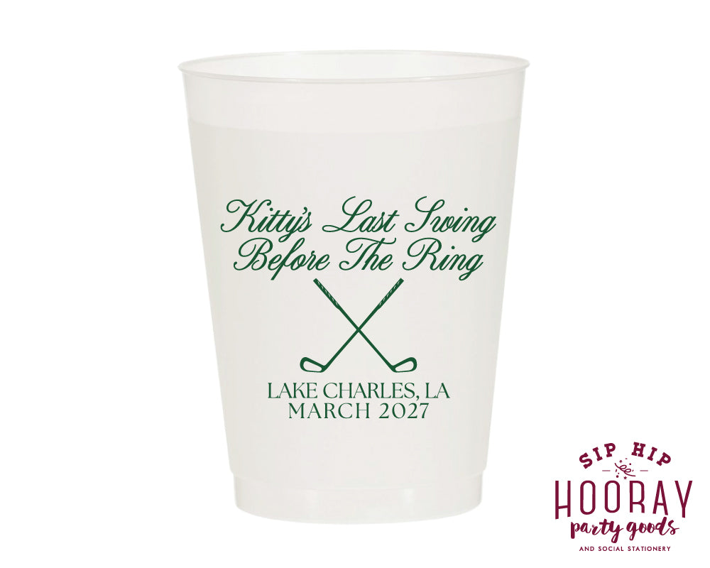 Last Swing Before The Ring Personalized Frosted Bachelorette Cups