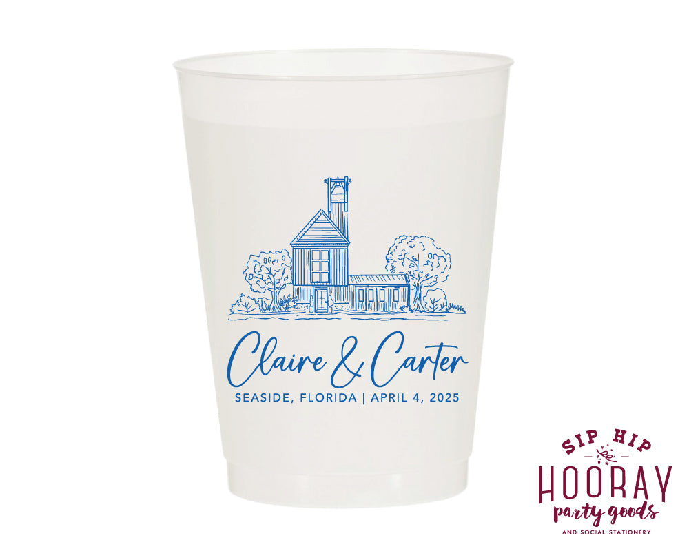 Hand Drawn Wedding Venue Sketch Frosted Cups