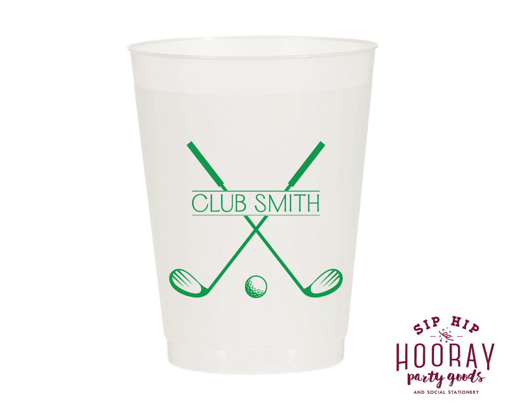 Last Name Golf Club Crest Frosted Cups