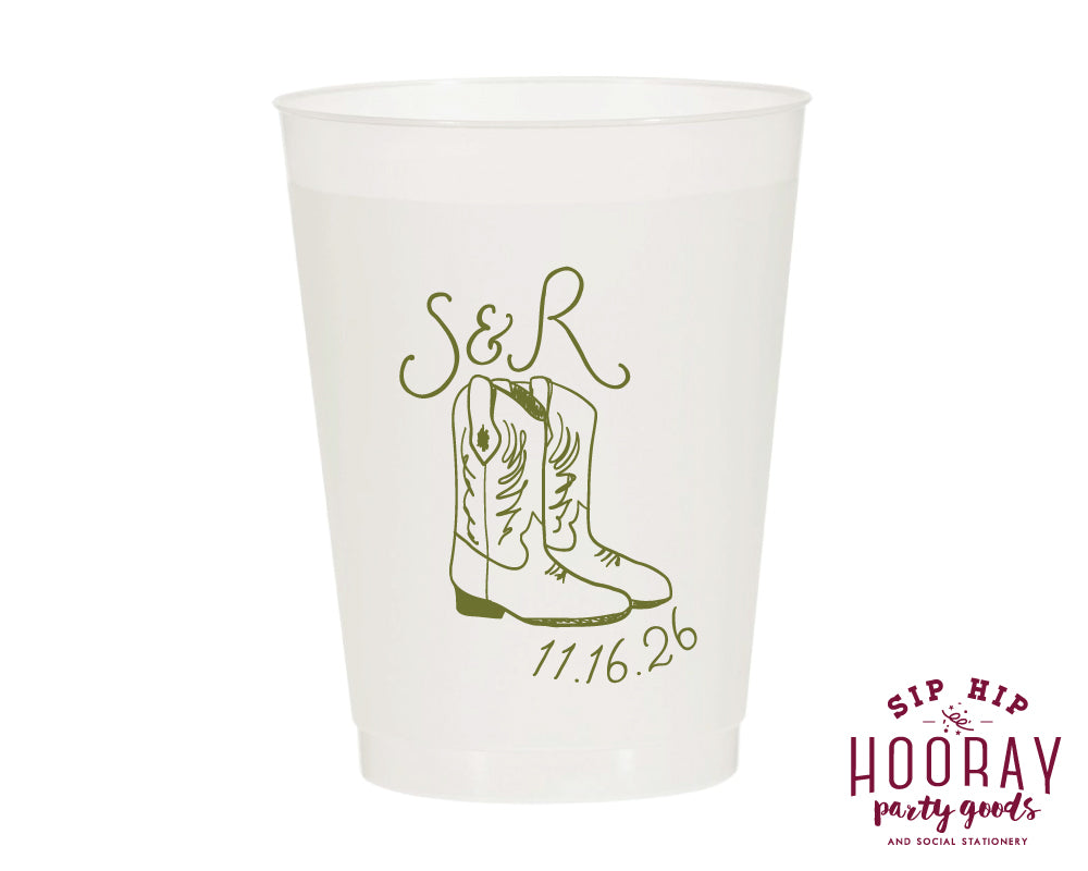 Western Boots Initials Frosted Cups
