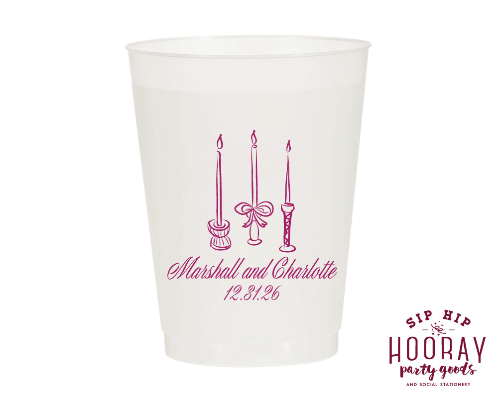 Hand Drawn Wedding Candles Frosted Cups