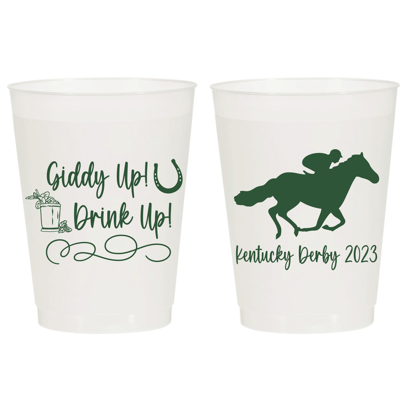 Kentucky Derby Day Custom Frosted Party Cups - Giddy Up Drink Up Race Horse