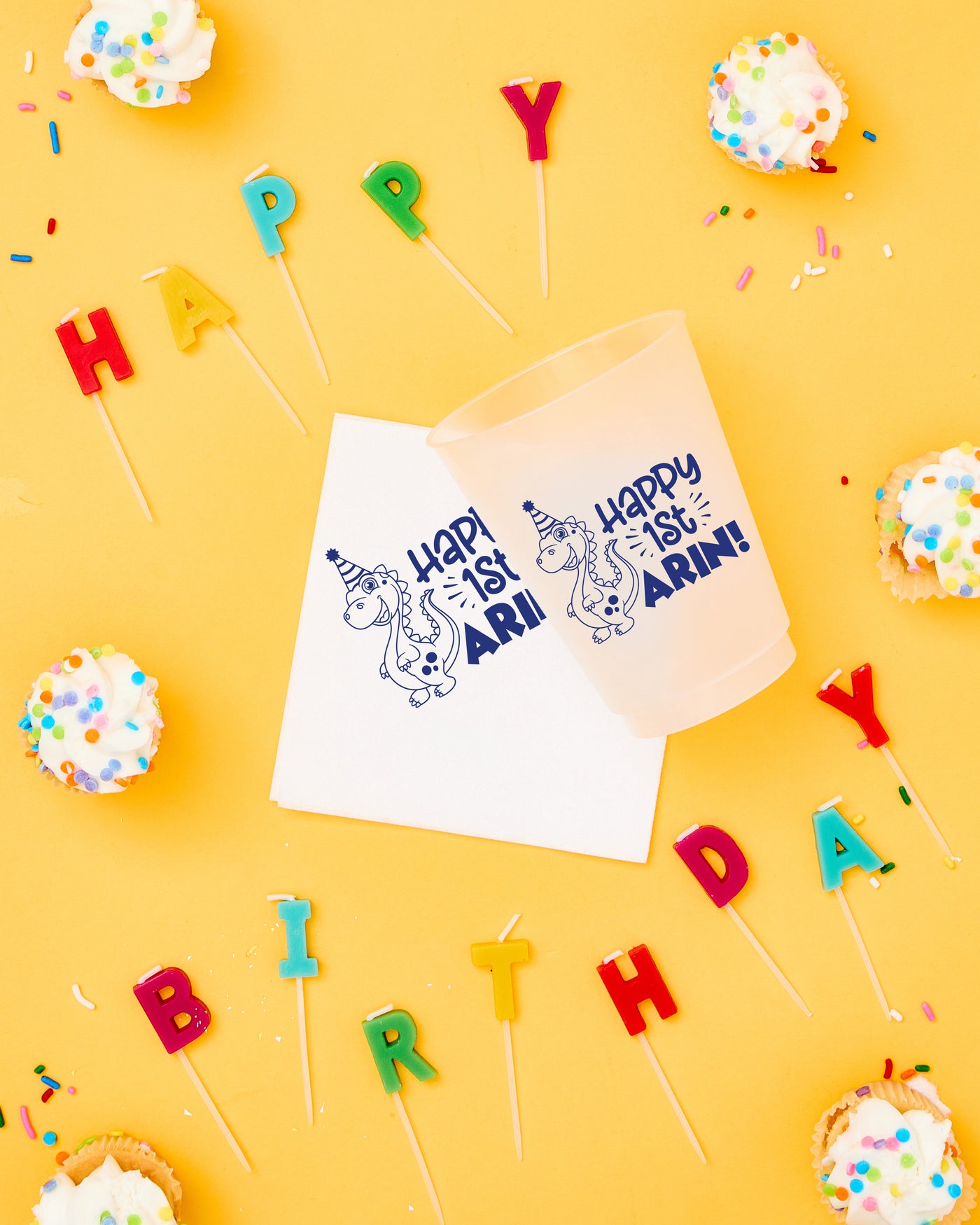Happy 1st Birthday Dinosaur Frosted Cups
