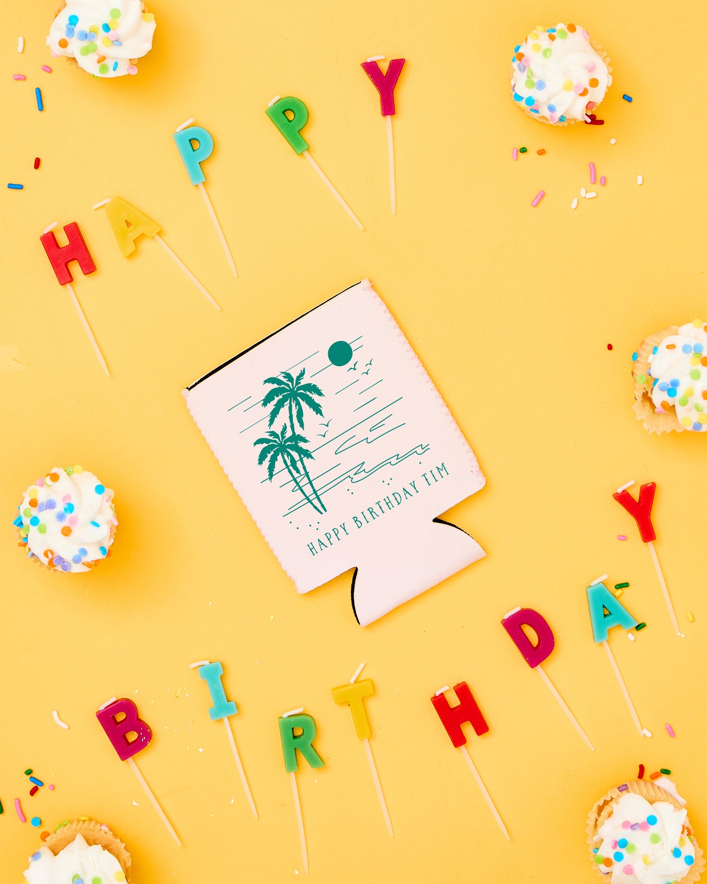Custom Tropical Birthday Neoprene Can Coolers