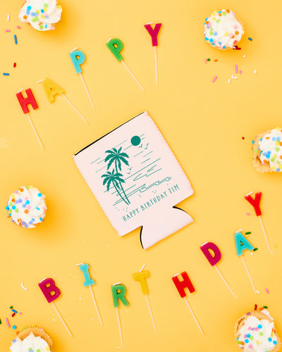 Custom Tropical Birthday Neoprene Can Coolers