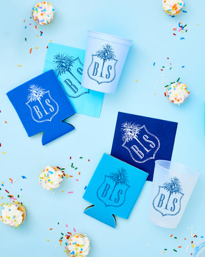 Palm Tree Initials Custom Neoprene Can Coolers