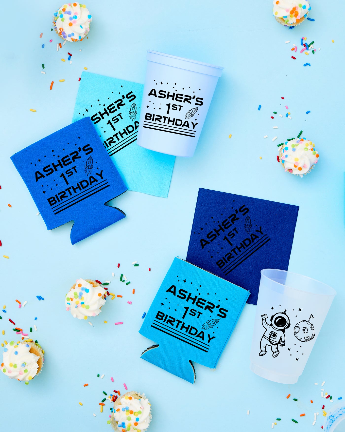 Custom Space 1st Birthday Foam Can Coolers