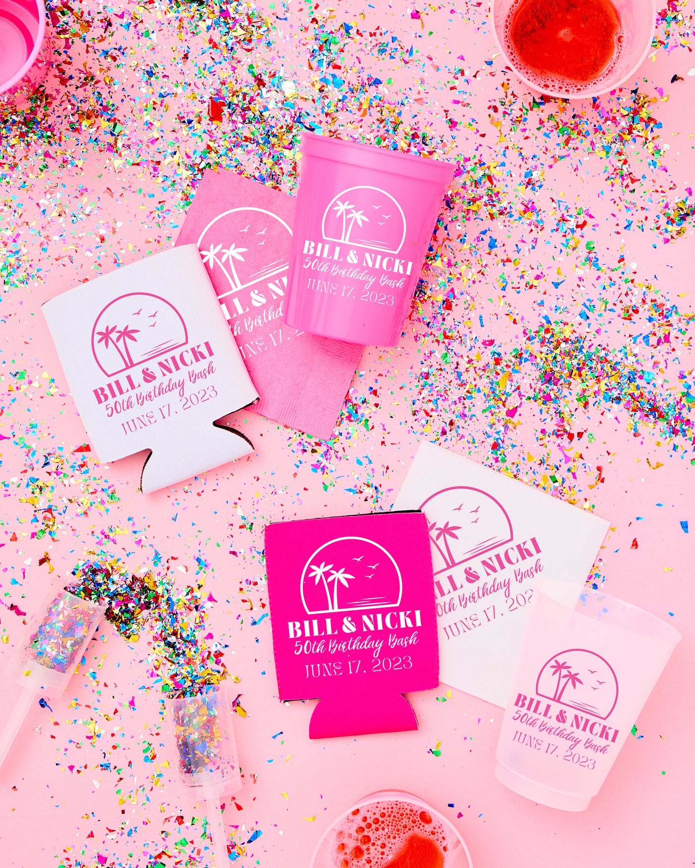 Tropical 50th Birthday Bash Neoprene Can Coolers