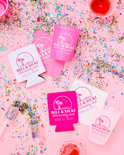 Tropical 50th Birthday Bash Neoprene Can Coolers