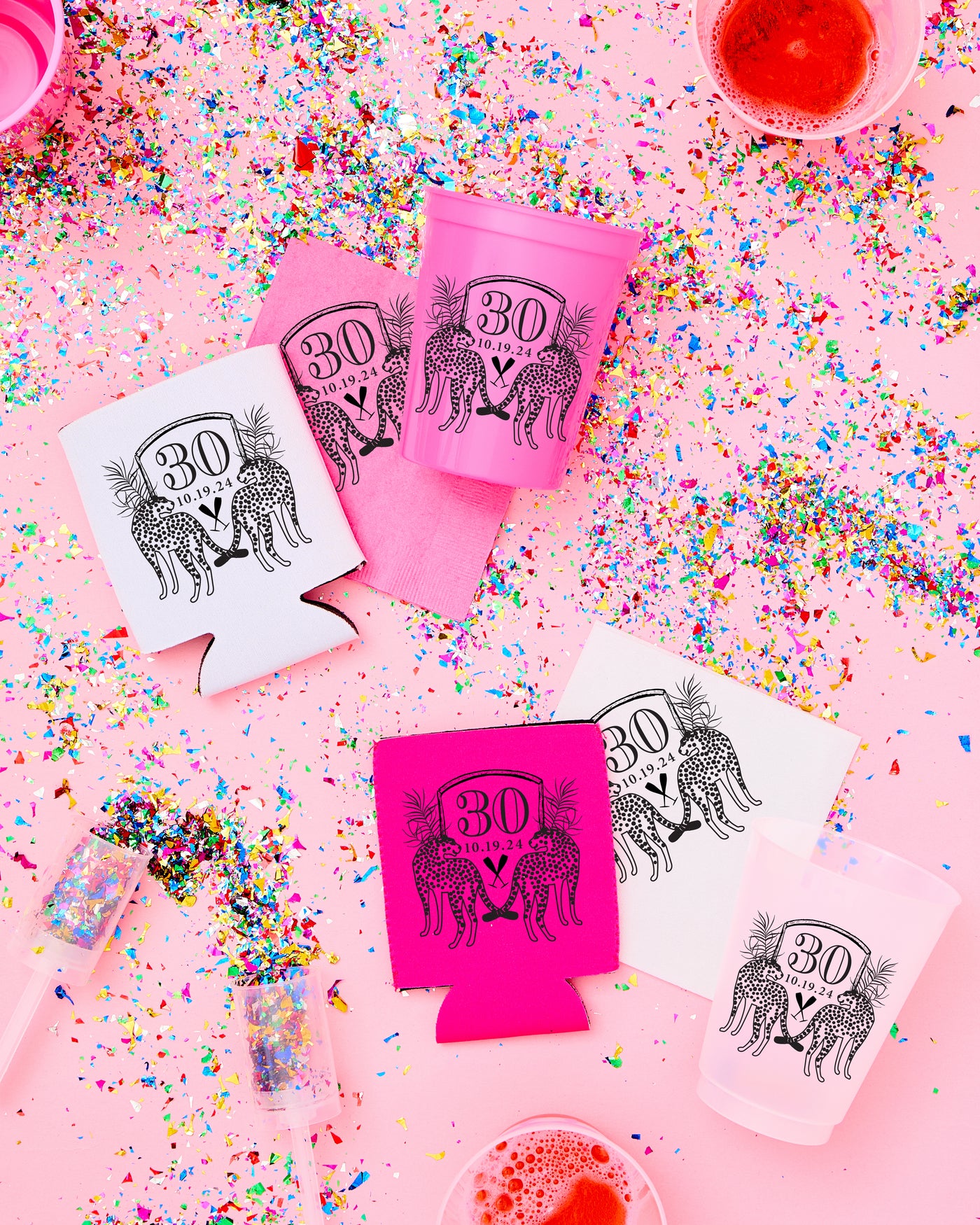 30th Birthday Cheetah Crest Neoprene Can Coolers