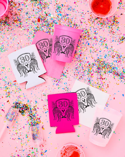 30th Birthday Cheetah Crest Neoprene Can Coolers