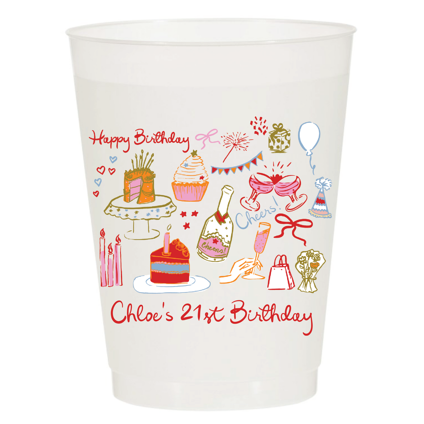 Hand Painted Vintage Birthday Icons Full Color Frosted Cups