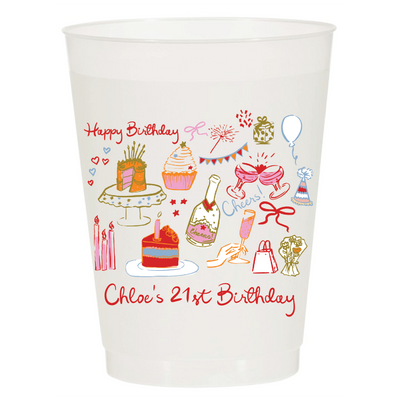 Hand Painted Vintage Birthday Icons Full Color Frosted Cups