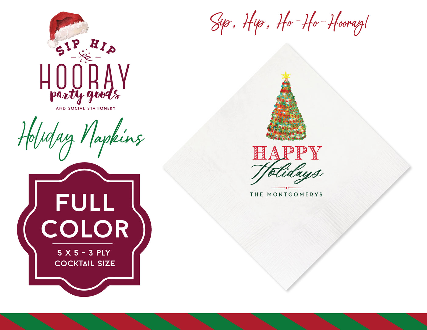 Happy Holidays Christmas Tree Full Color Napkins