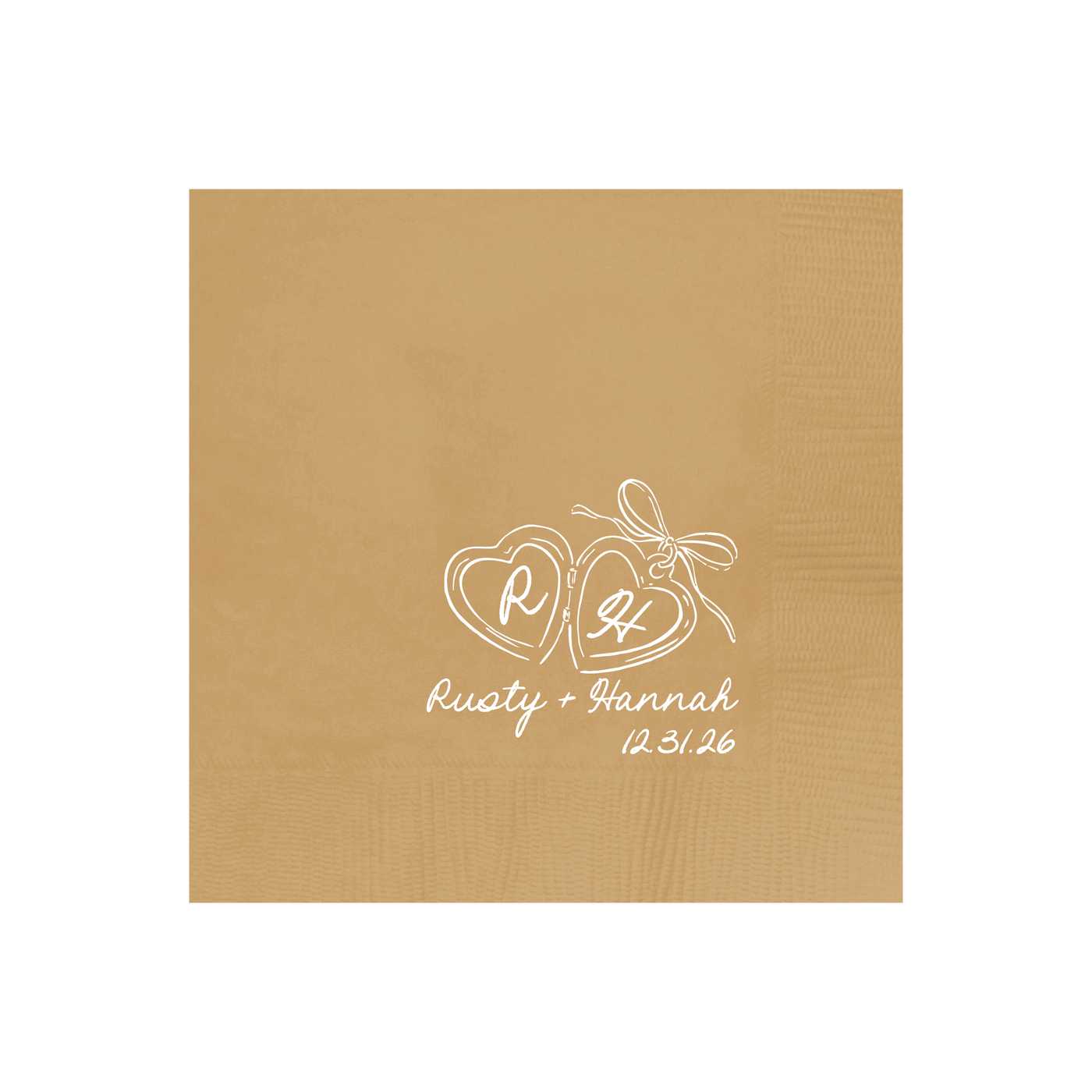 Heart Bow Locket Hand Drawn Wedding Napkin