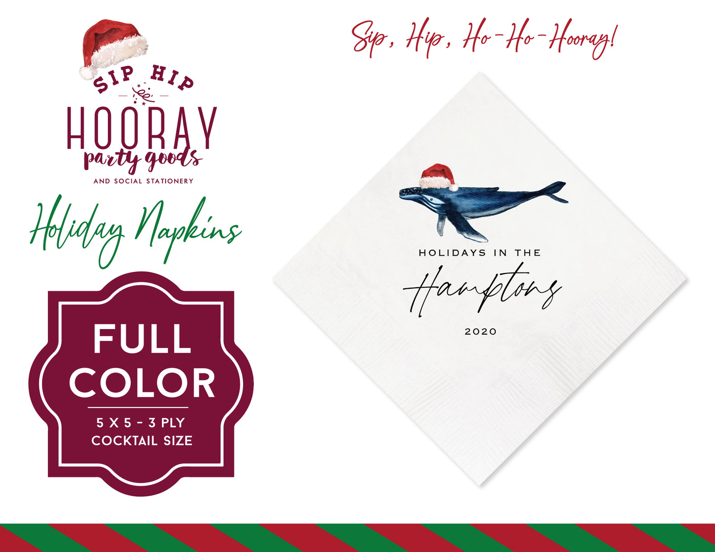 Holidays in The Hamptons Whale Full Color Christmas Napkins