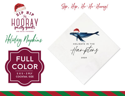 Holidays in The Hamptons Whale Full Color Christmas Napkins