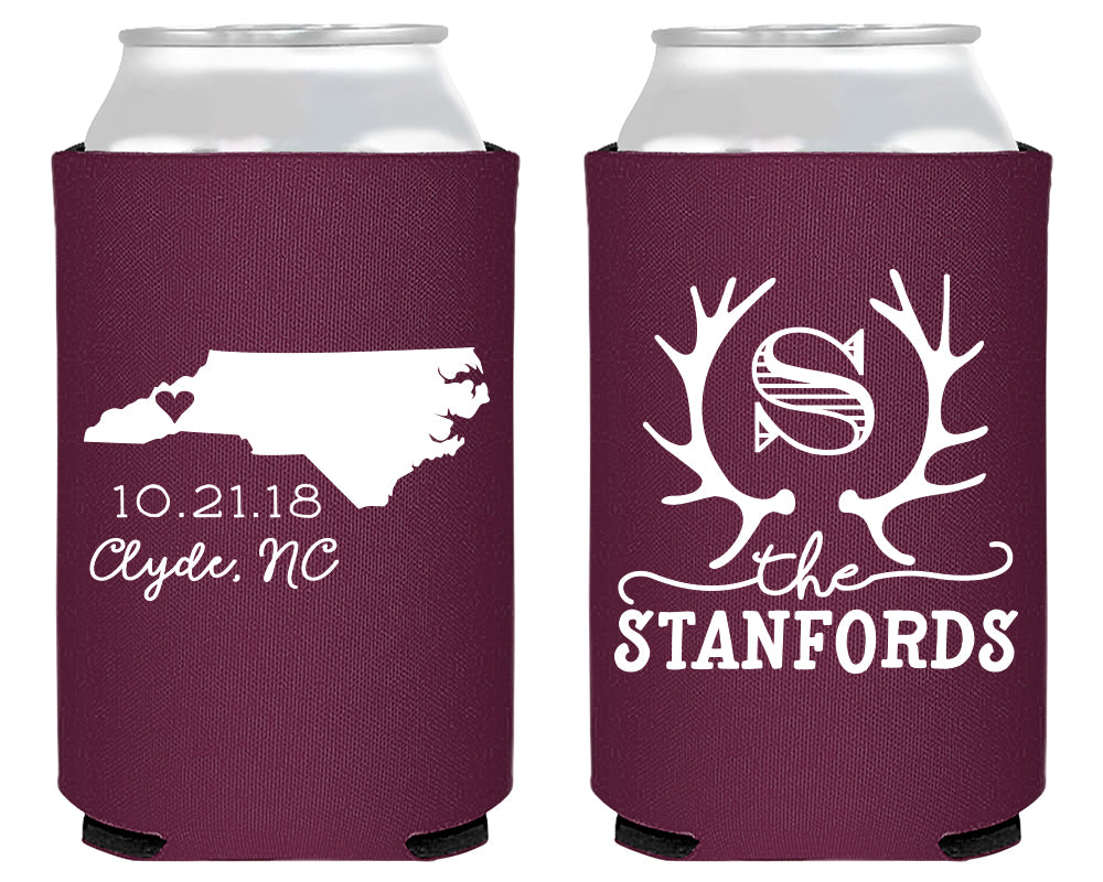 Any State Design and Last Name Wedding Can Cooler