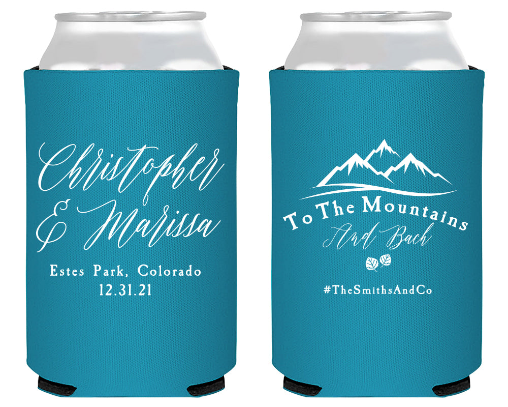 To The Mountains and Back Wedding Can Coolers