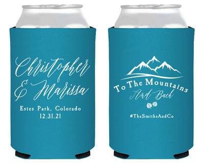 To The Mountains and Back Wedding Can Coolers
