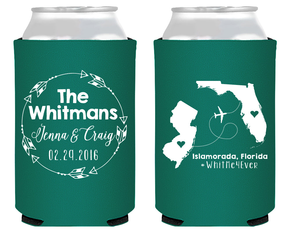 Any State or Country Design and Last Name Wedding Can Cooler