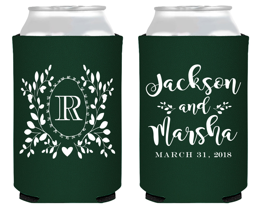 Floral Monogram Wedding Can Coolers