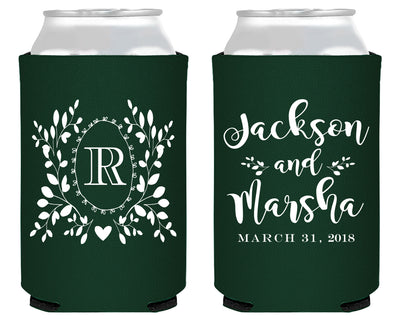 Floral Monogram Wedding Can Coolers