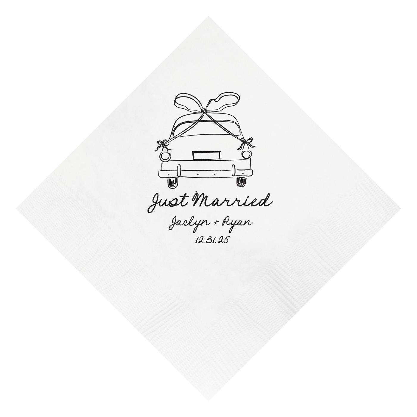Just Married Car Hand Drawn Wedding Napkin