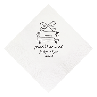 Just Married Car Hand Drawn Wedding Napkin