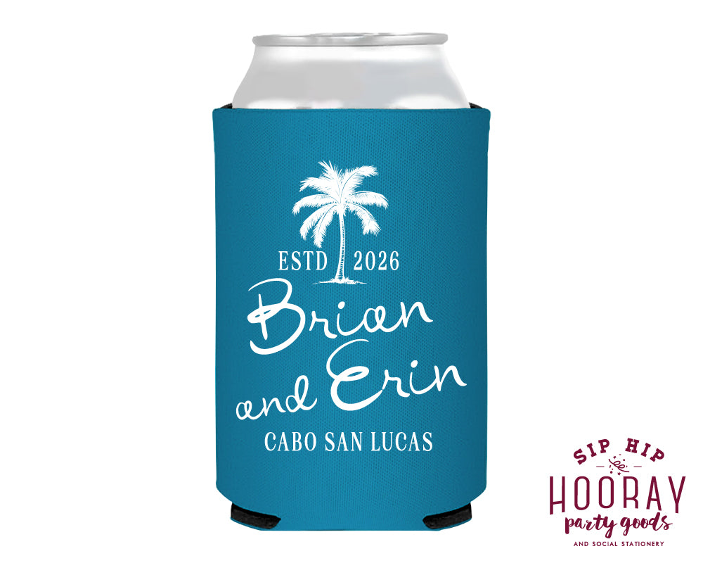 Custom Tropical Wedding Neoprene Can Coolers